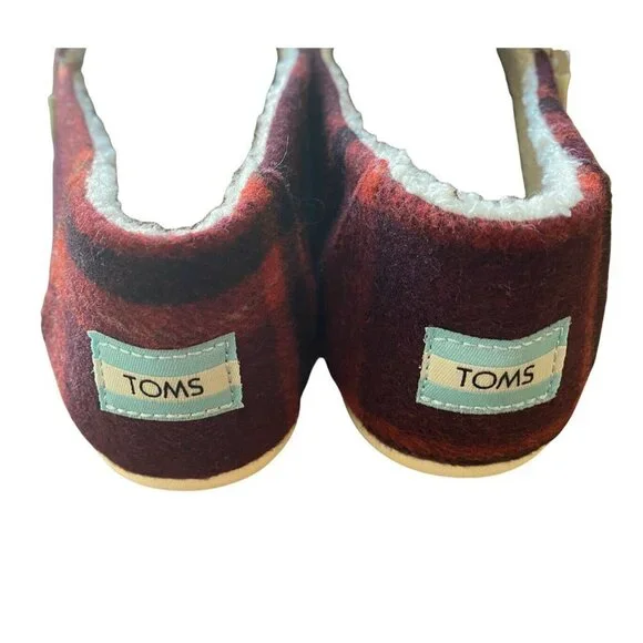 TOMS Womens 9.5 Belmont Red Plaid with Faux Shearling Slip On Shoes New‎ - Picture 5 of 6